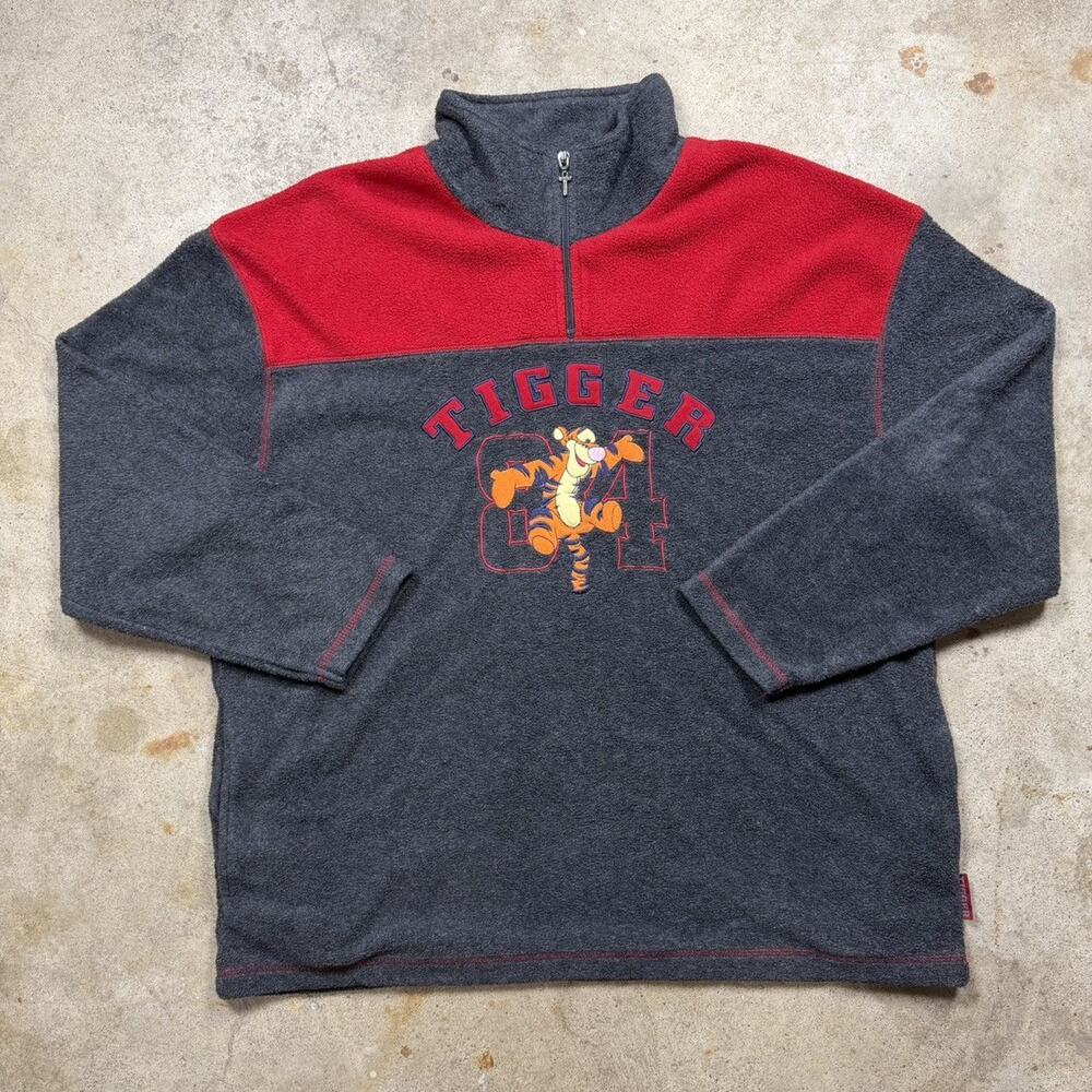 VTG 90s Disney Pooh Tigger Fleece Quarter 1/4 Zip Size L
